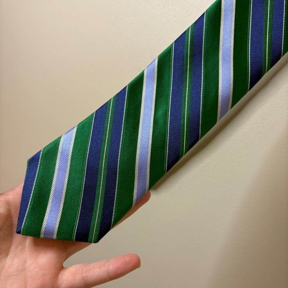 Haspel Green Blue Diagonal Striped 100% Silk Tie great preworn condition